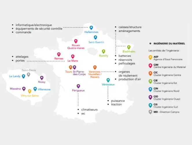 Carte de France des entités Ingénierie du matériel