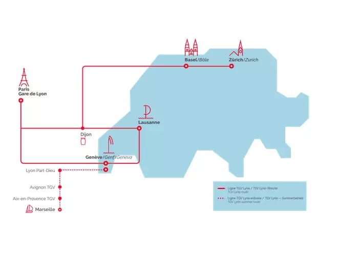Carte du réseau TGV Lyria