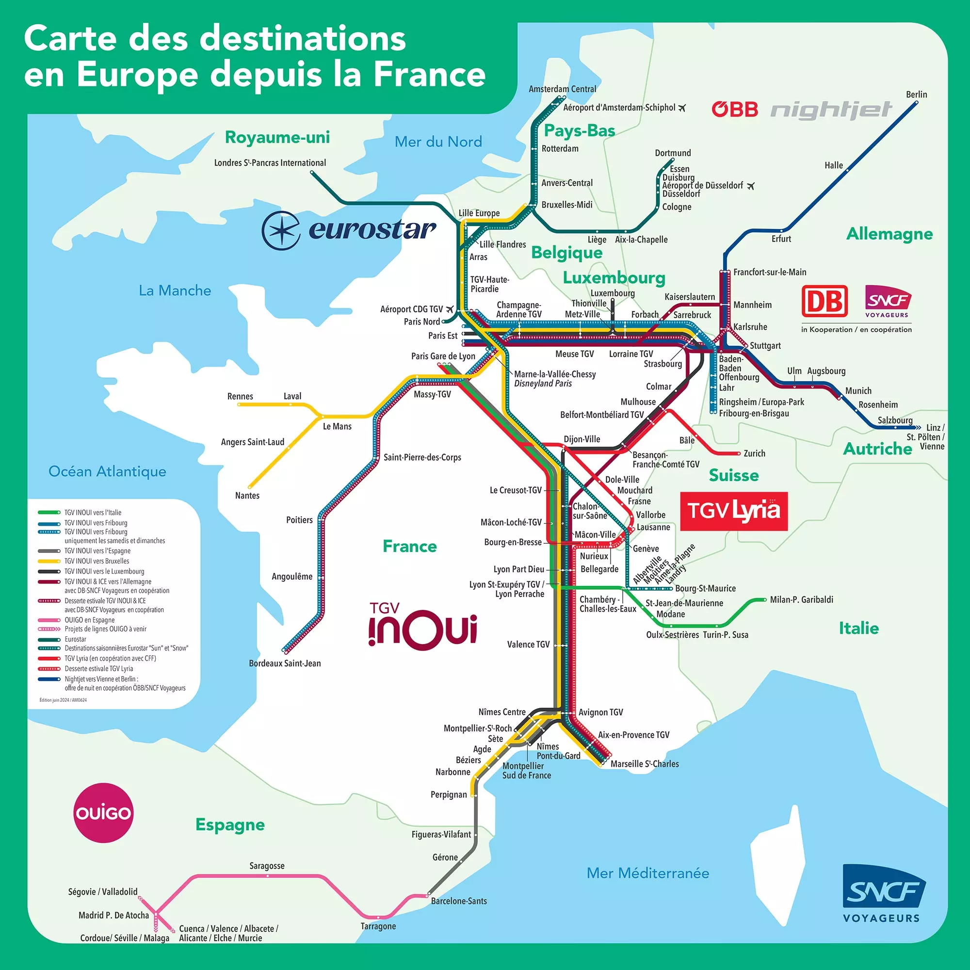Carte des destinations en Europe depuis la France