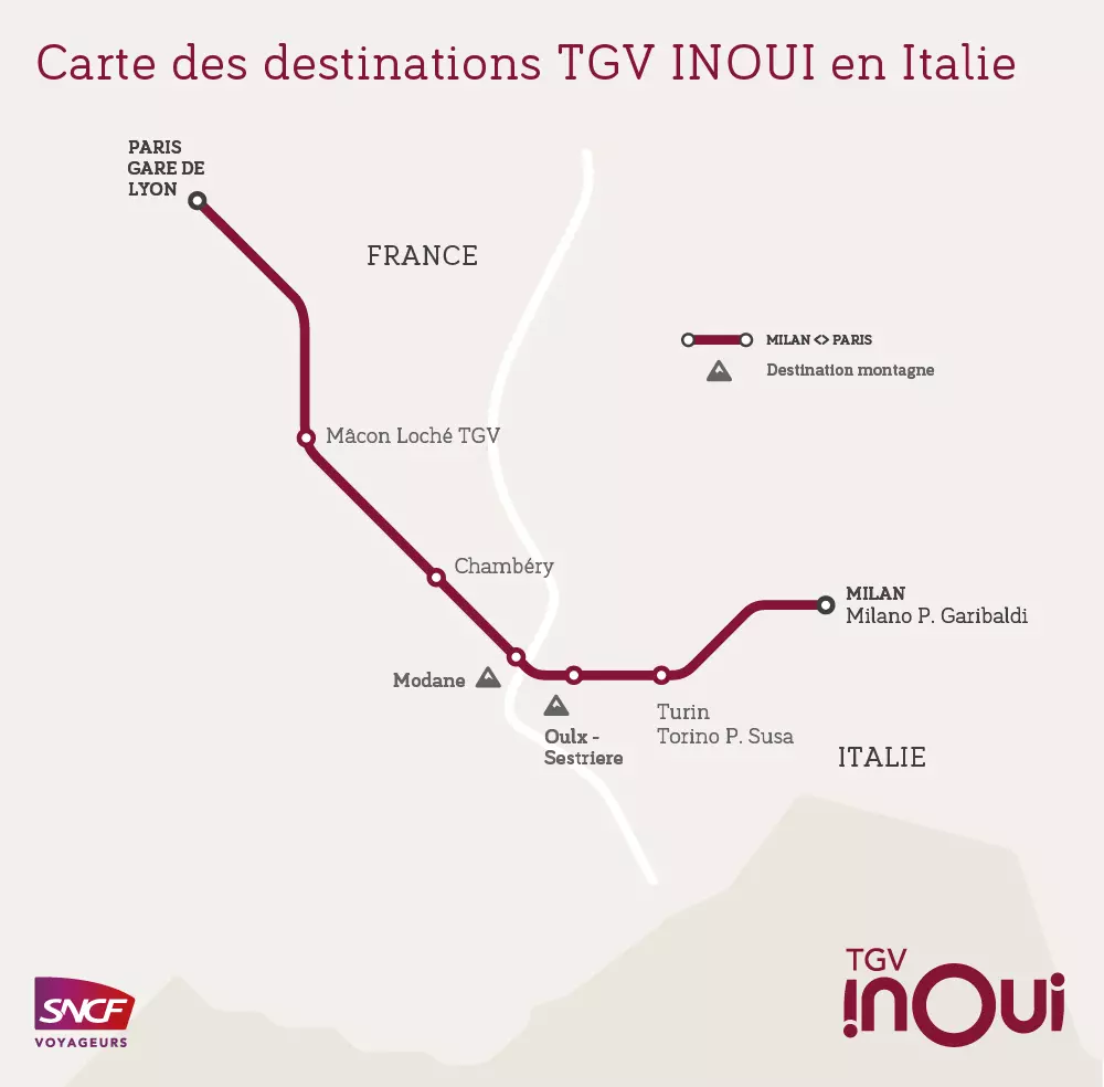Carte des destinations TGV INOUI en Italie