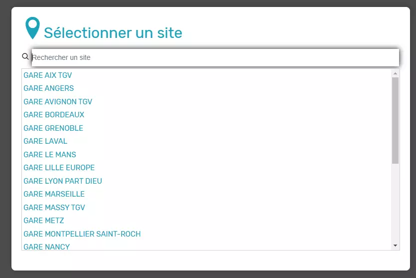 étape 3 : Sélectionnez un site pour votre rendez-vous