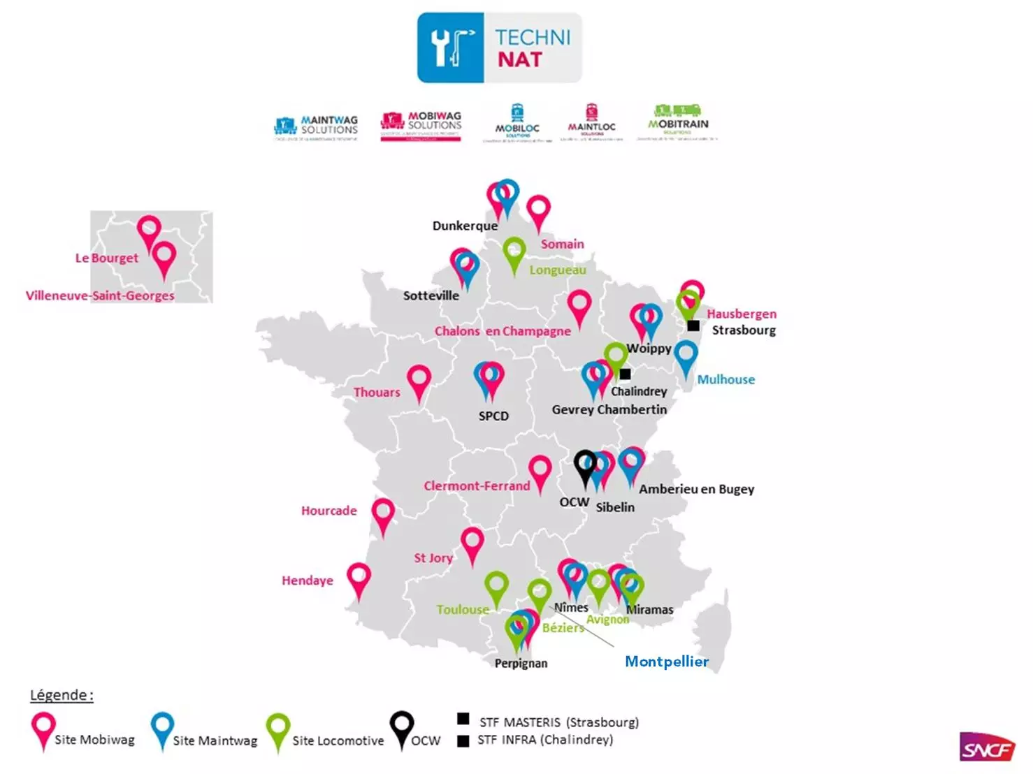 Répartition des sites Techninat sur le territoire