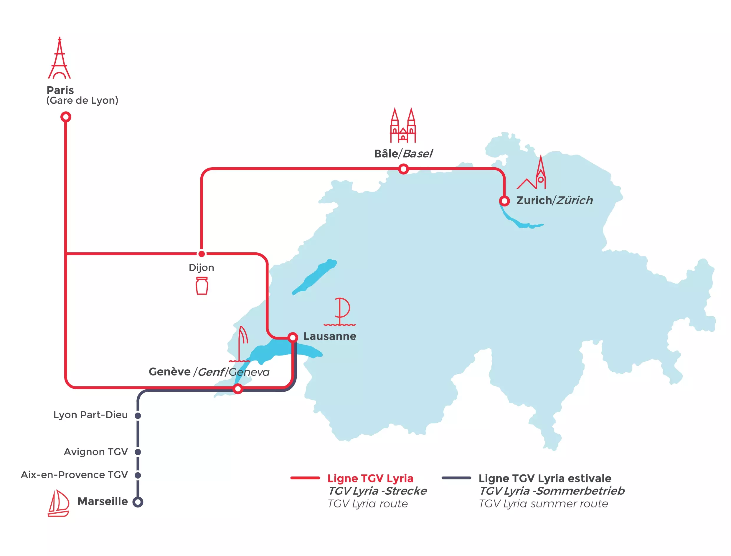 Carte du réseau TGV Lyria