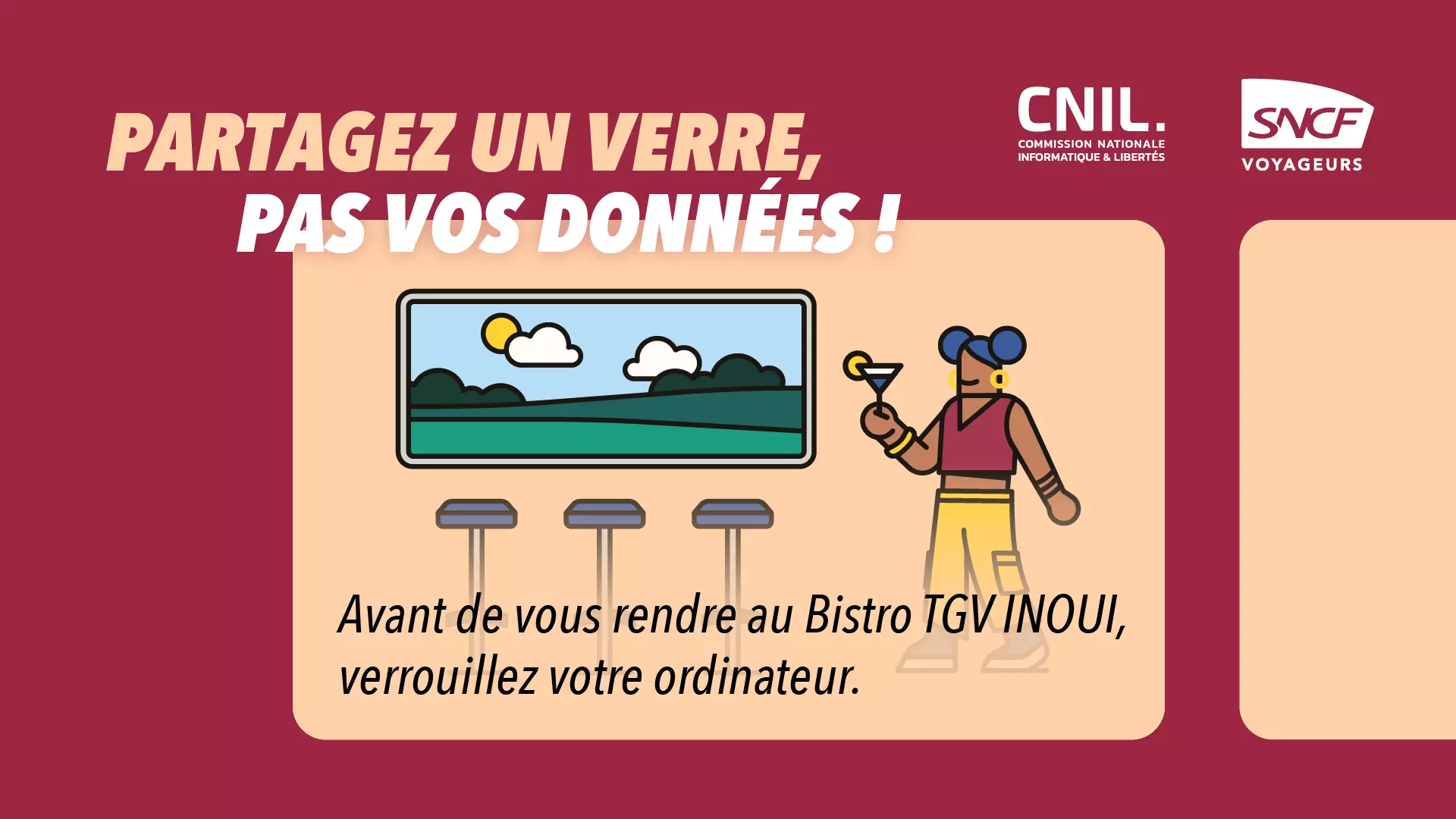 Avant de vous rendre au Bistro TGV INOUI, verrouillez votre ordinateur.