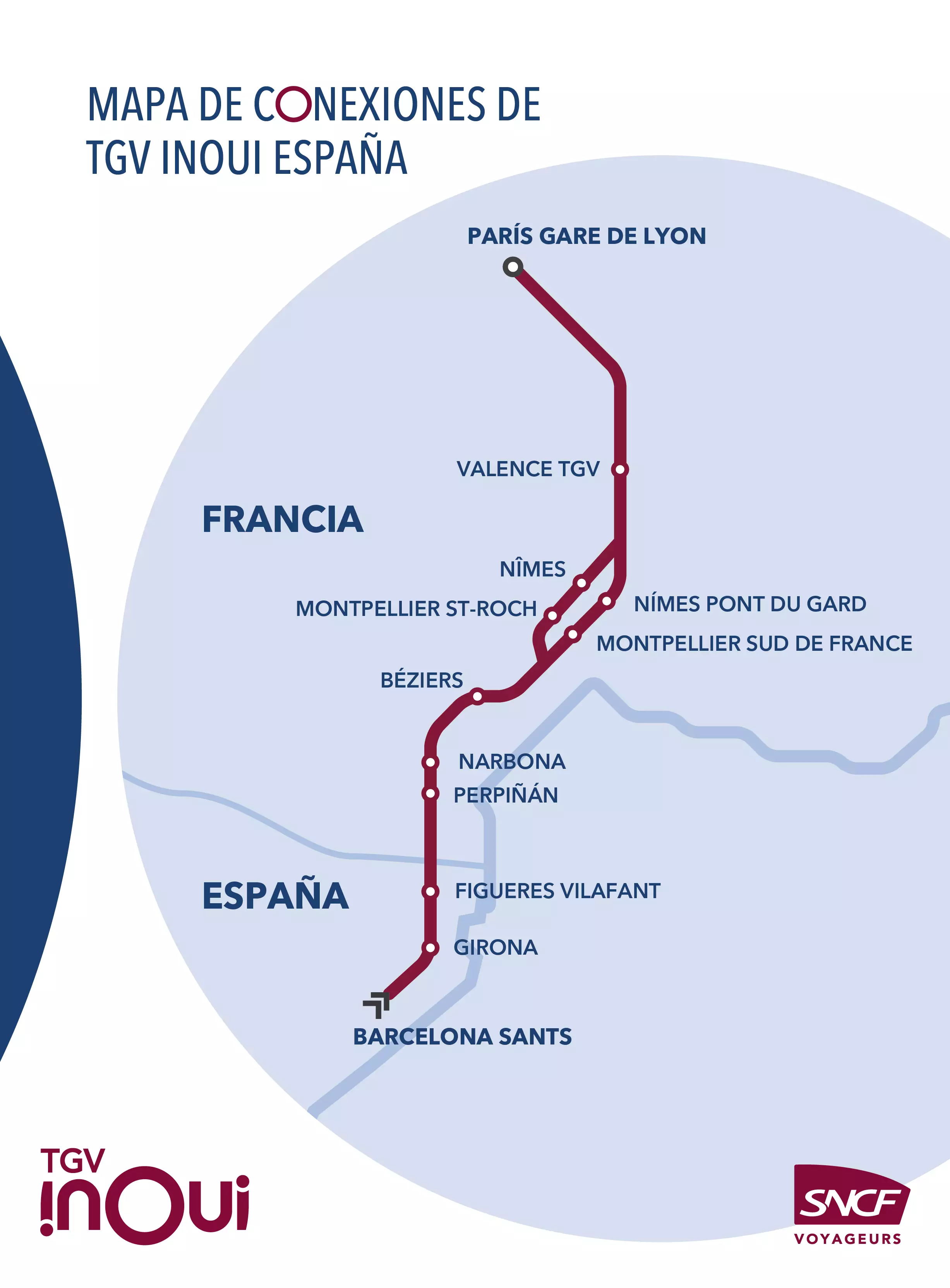 Mapa de conexiones de TGV INOUI Espana