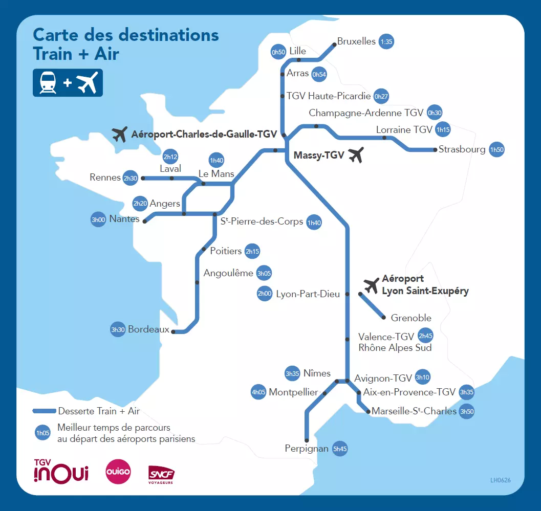 Carte des destinations Train + Air